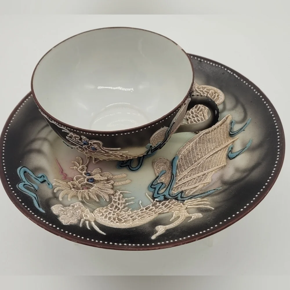 Vintage Hand Painted Nippon Moriage Dragonware Tea Set (Cup and Saucer)